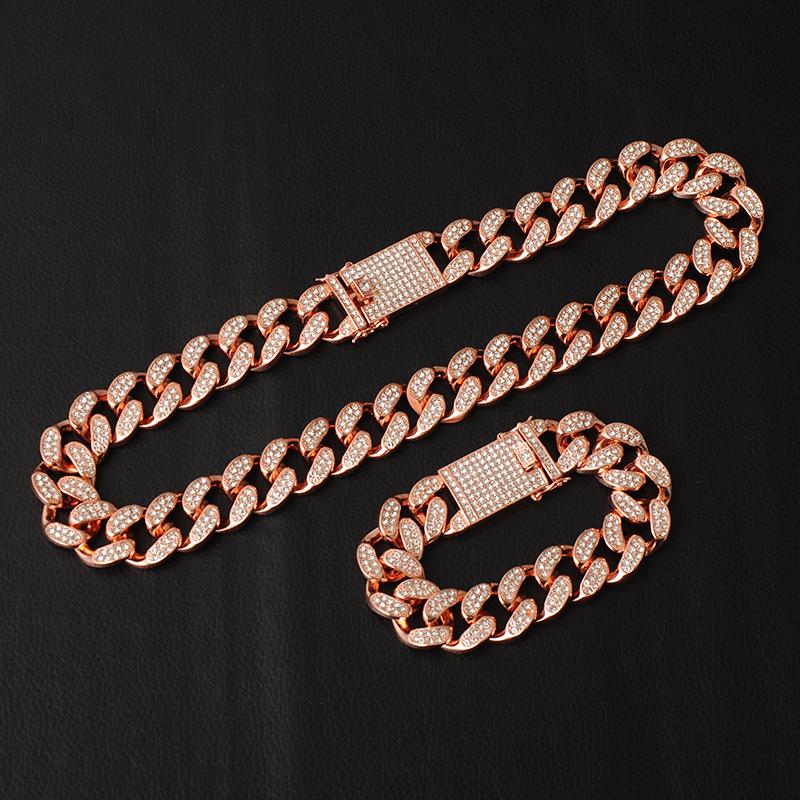 Хип-хоп 20 мм комплект из 3 предметов Майами кубинское ожерелье + браслет + часы Iced Out паве стразы CZ рэпер ожерелья для мужчин ювелирные изделия