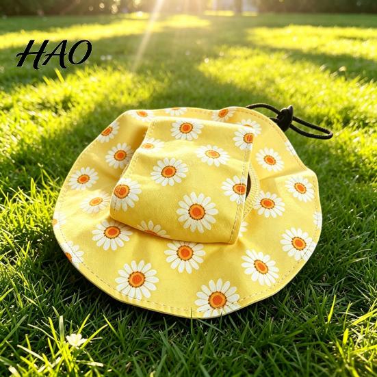 Polyester Pet Hat Cat Beach Hat, Summer Cap with Ear Holes, Adjustable Cute Head Accessory Sun for Small Dogs Cats Outdoor Protection Accessories