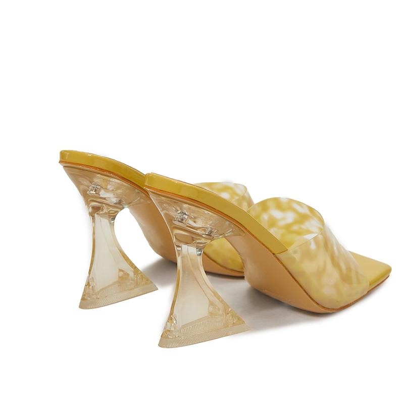 Летние женские шлепанцы на высоком каблуке 10 см, шлепанцы для зачистки, леопардовые прозрачные тапочки на платформе, женские желтые туфли на прозрачном каблуке