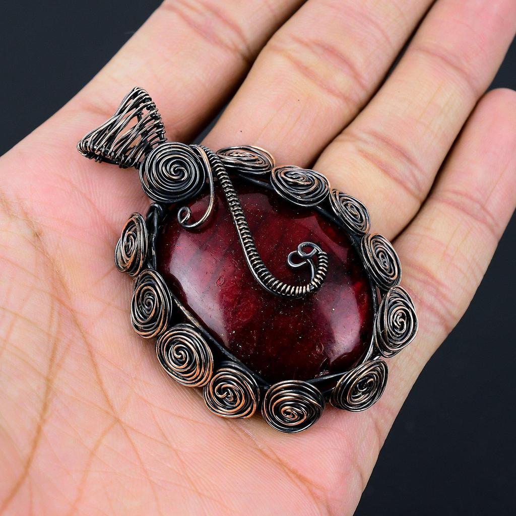 Красная вспышка лабрадорит драгоценный камень медная проволока оберточная кулон ручной работы ювелирные изделия для свадебного подарка