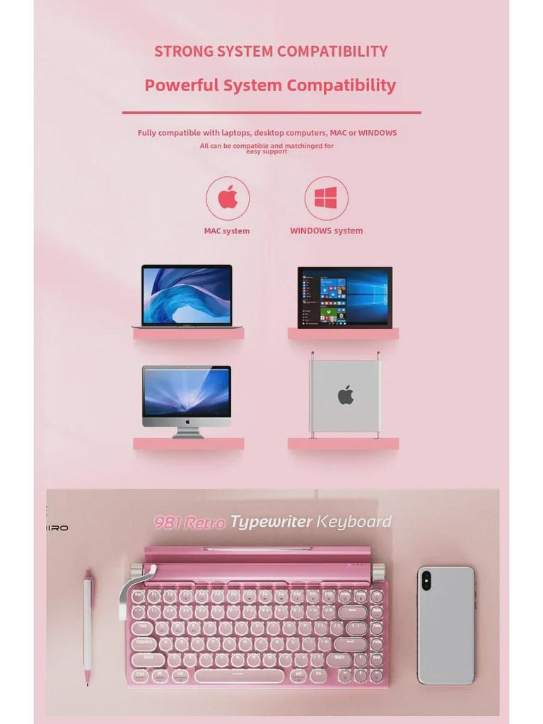 Wireless Retro Steampunk Mechanical Typewriter Keyboard for Mobile Phones & Tablets