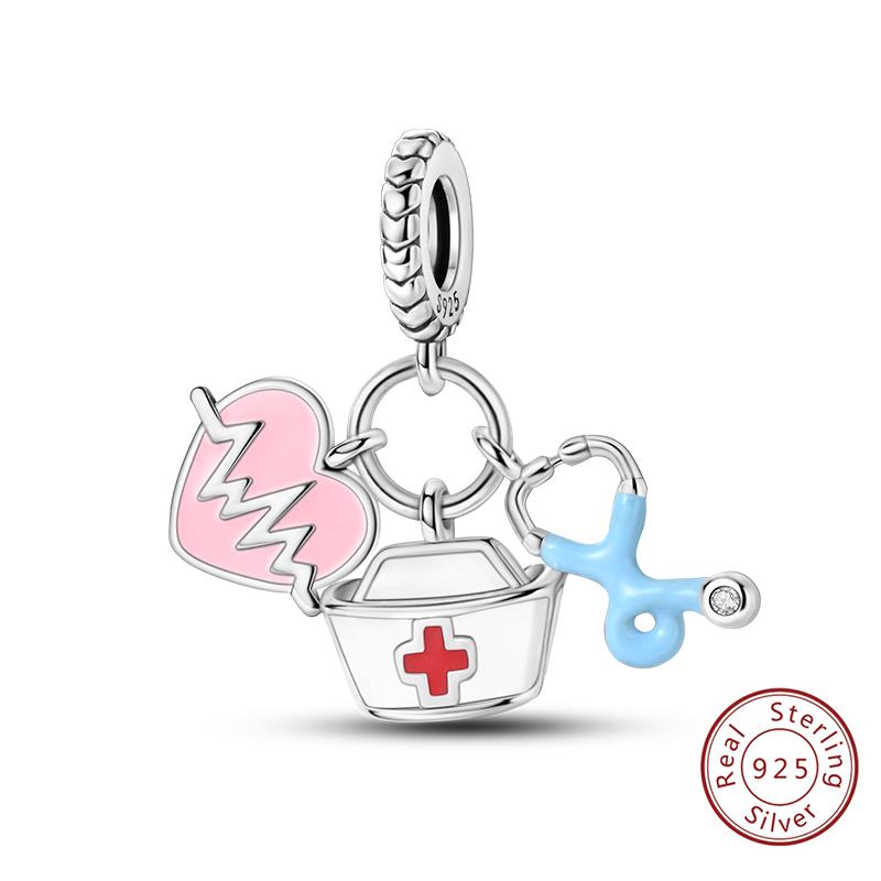 925 Silve Charms Beads Doctor's Teeth Dentist Charms First Aid Kit Dangle For Bracelet Occupation Jewelry Gift