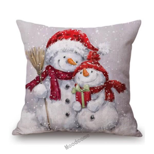 Cute Santa Claus Snowman Oil Painting Home Decoration Children Room Cotton Linen Sofa Throw Pillow Case Chair Seat Cushion Cover
