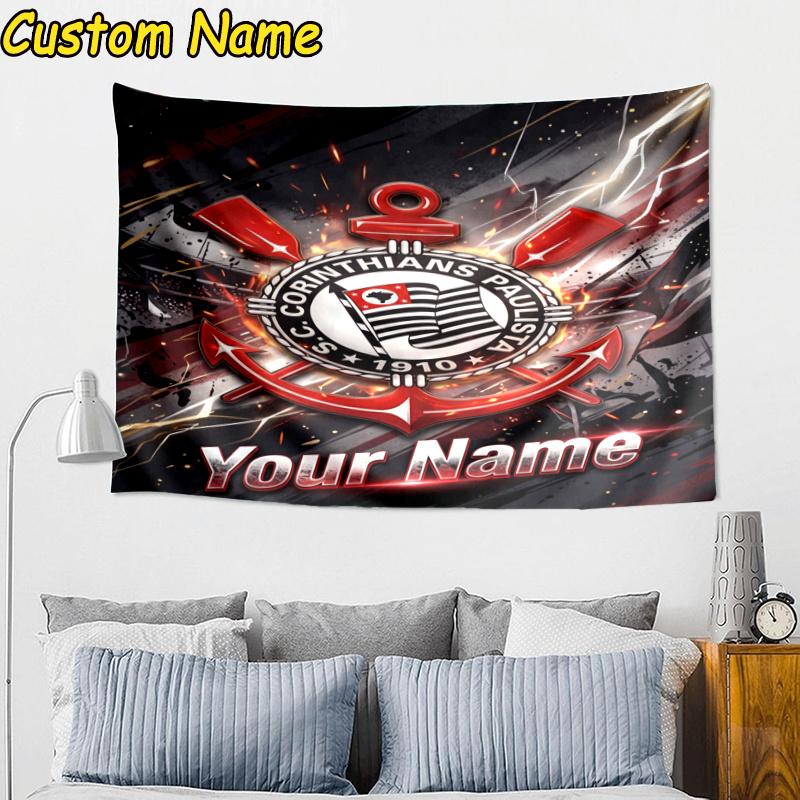 Custom Name Corinthians Fc Crest Hanging Tapestry Background Tapestry for Bedroom Living Room Dorm,Home Party Wall Decoration,Fan Gifts