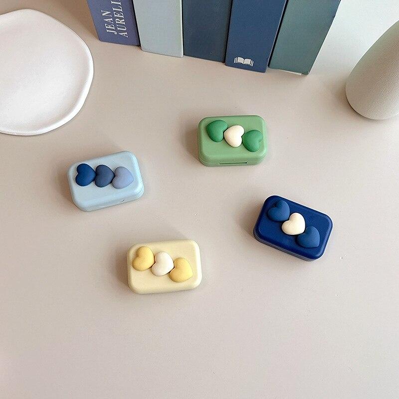 Яркий цвет, свежий милый раздел любви, чехол для контактных линз с зеркалом, пинцет, косметический ящик для хранения контактных линз, органайзер