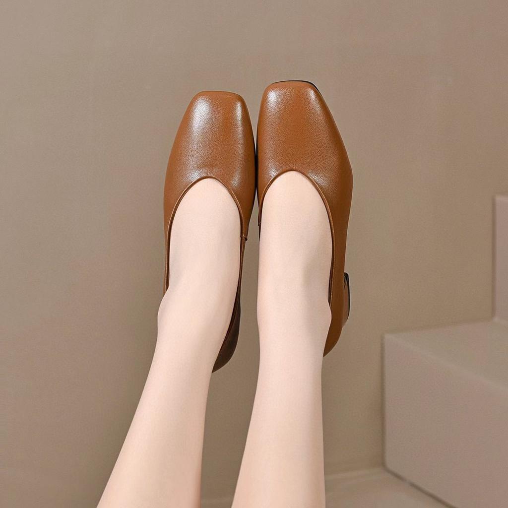 Весенние и летние модели, женская обувь с квадратной головкой и неглубоким носком, простая темпераментная рабочая обувь из воловьей кожи