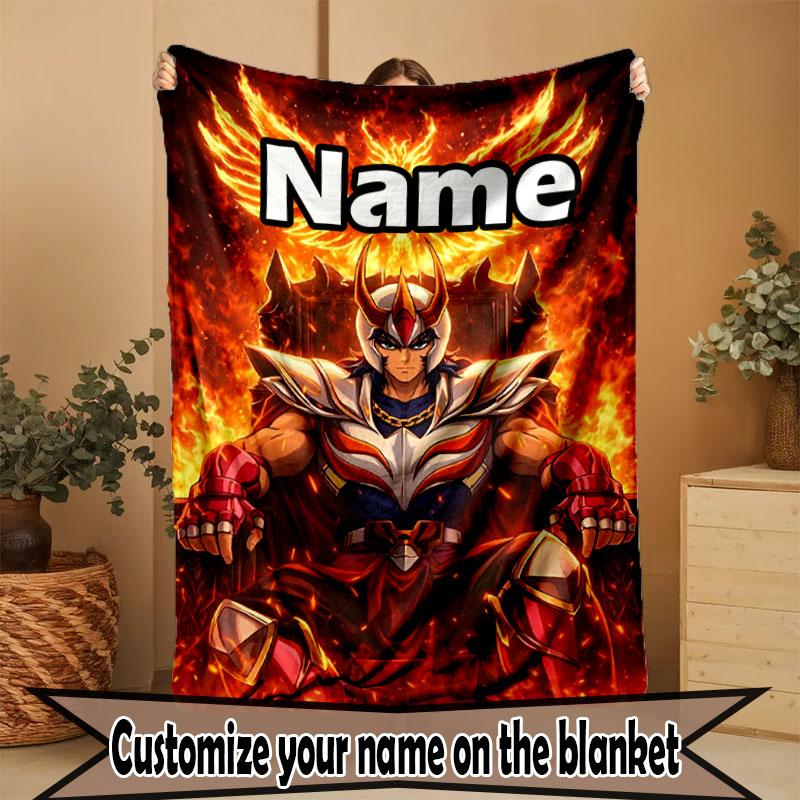 Custom Name Personalized Saint Seiya Print Blanket, Home Decor, Bedroom, Sofa, Camping, Couch, Gifts for Birthday Christmas