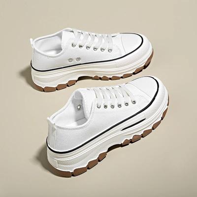 Классические кроссовки, женские туфли на плоской подошве со шнуровкой, туфли на среднем каблуке с круглым носком для женщин, студенческая вулканизированная обувь, большие размеры