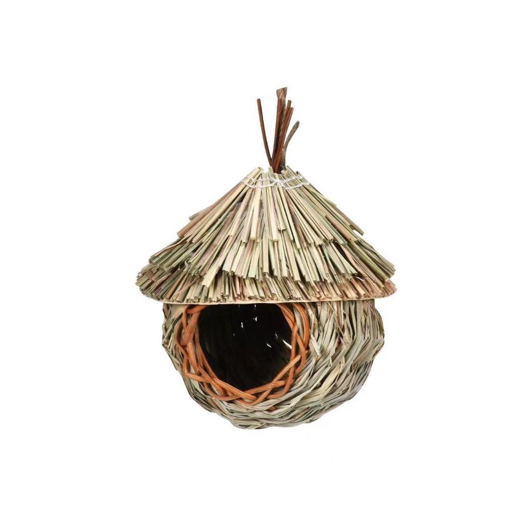 Straw 6 Style Birds House Weaved Natural Grass Parrot Breeding Hut Wooden Outdoor Decorative Hummingbird Cage Shelter