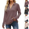 Womens Collared Long Sleeve Tops Loose Casual V Neck Shirts Blouses For Ladies