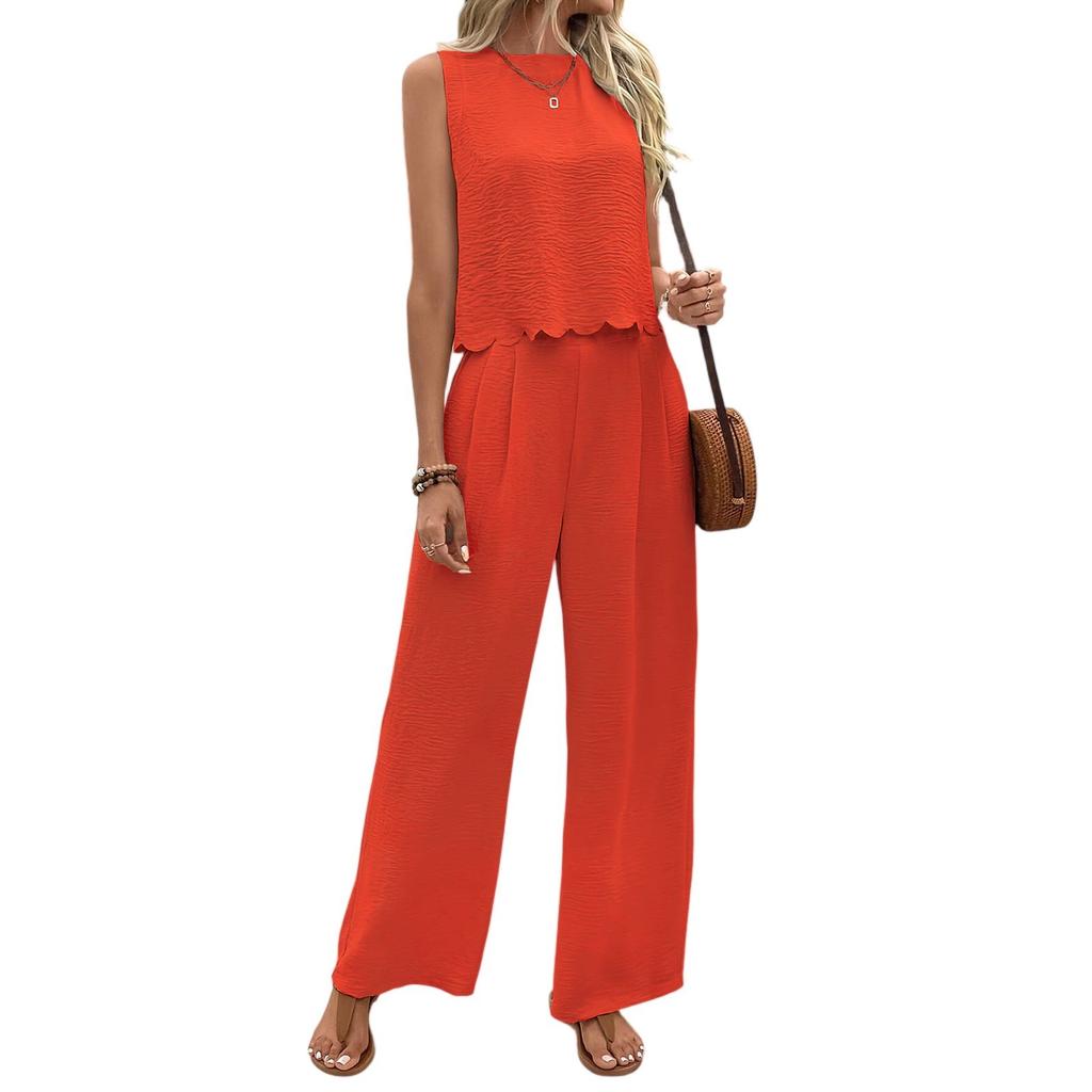 Комплекты из частей для женщин, летние наряды, жилет без рукавов и широкие брюки, завязка сзади