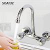 Wall Mounted Kitchen Faucet Double Handle Sink Basin Tap Cold Hot Water Mixer Tap Dual Hole Bathroom Sink Wash Basin Water Tap