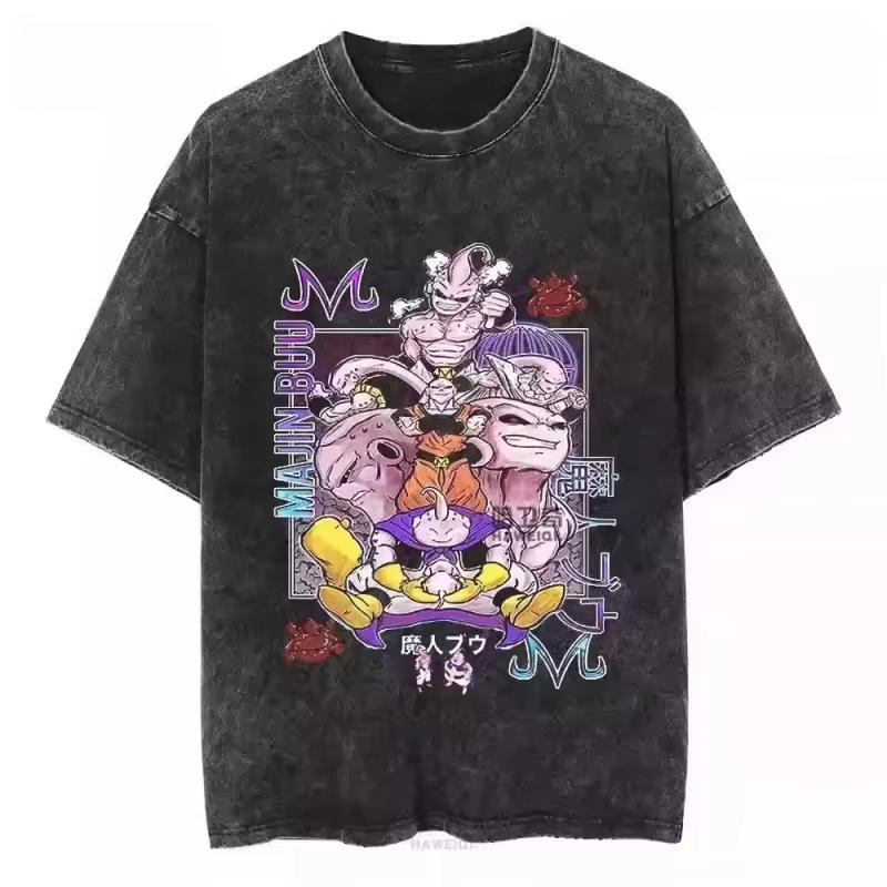 Dragon Ball Gyarados Ukiyoe Wave Printed Tshirt Mens and Womens Washed Tshirt High Quality Vintage Cotton Tshirt Top