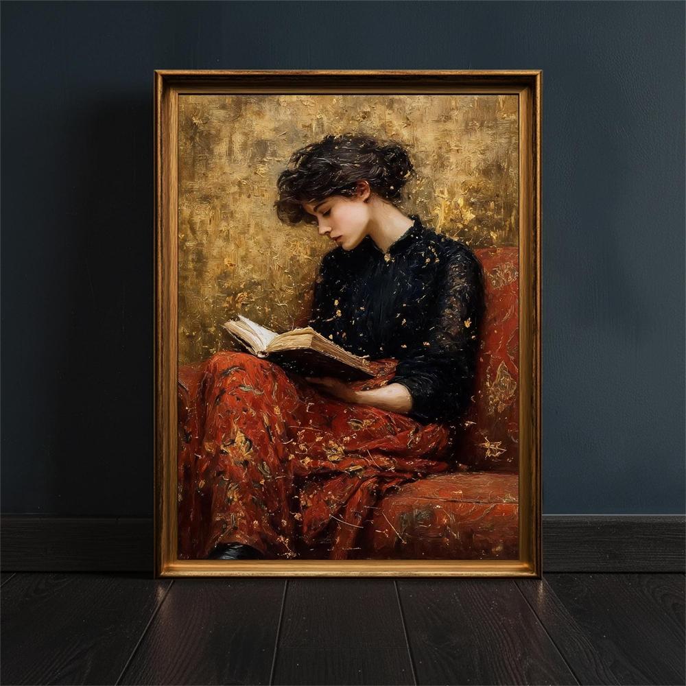 Victorian Woman Reading Art Print Poster Dark Academia Library Decor Elegant Lady With Book Decor Canvas Painting Bedroom Decor