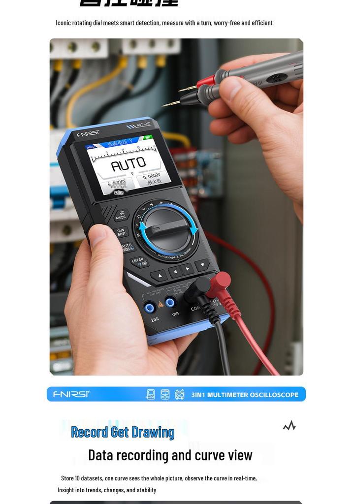 FNIRSI DST210 Цифровой мультиметр 3-в-1: Осциллограф и генератор сигналов, 4,5 разряда, полоса пропускания 10 МГц