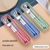 Portable Stainless Steel Cutlery Set: Bamboo Handle Spoon, Fork & Chopsticks for Office & Travel
