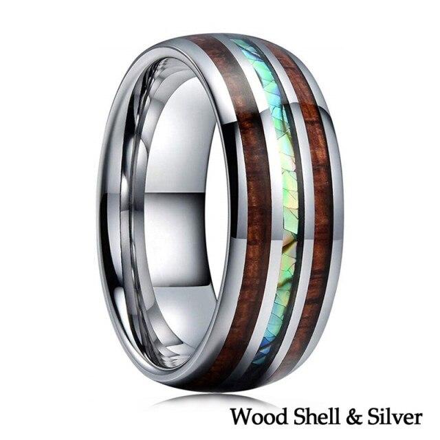 Luxury Men Women 8mm Stainless Steel Ring Inlay Abalone Shell Imitation Opal Wedding Band for Couples Jewelry Gifts
