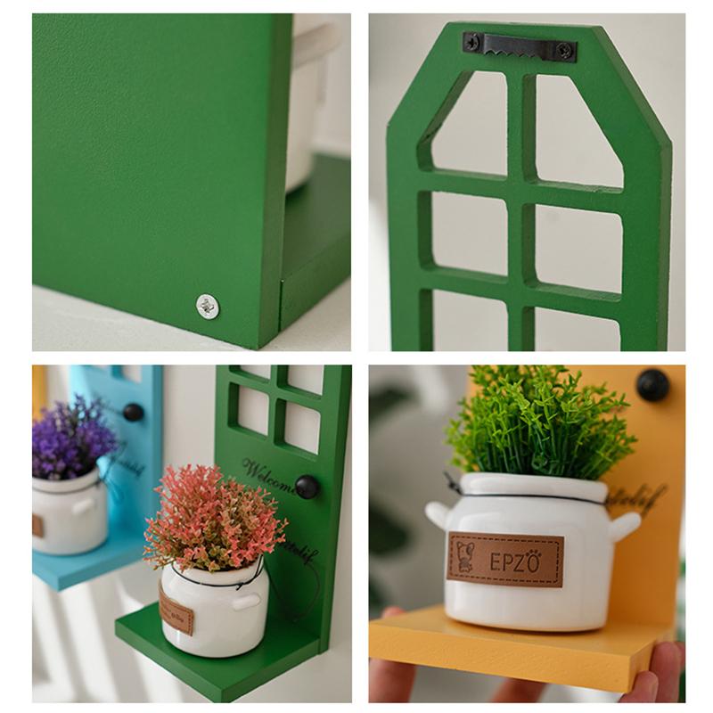 1Pc Plant Stand Warm Wood Rural Style Wall Hanging Retro Storage Rack Wall Decoration Tricolor