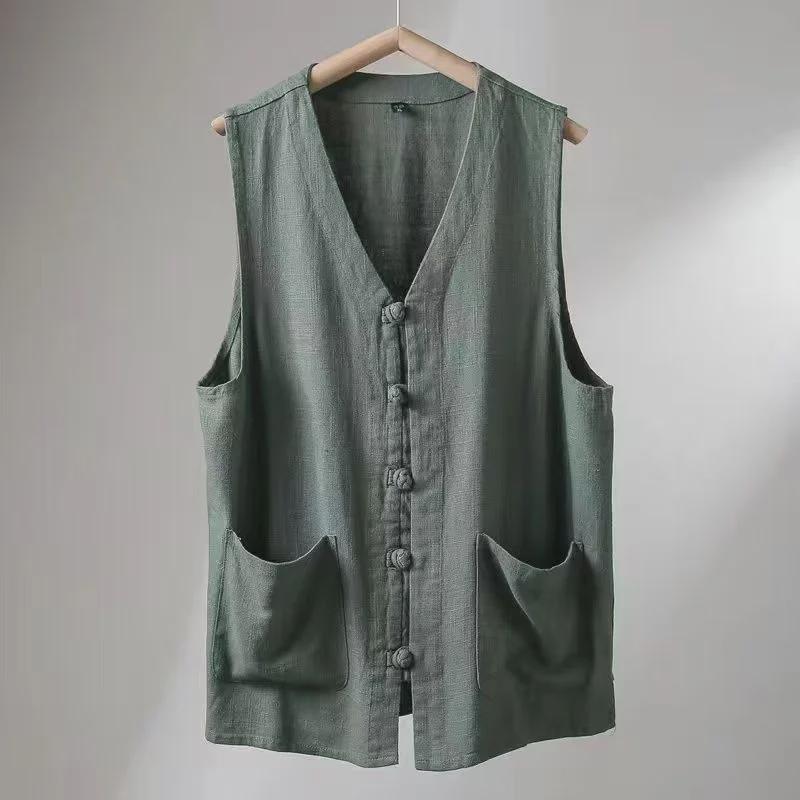 Men's Retro V-Neck Linen Vest - Breathable Summer Style