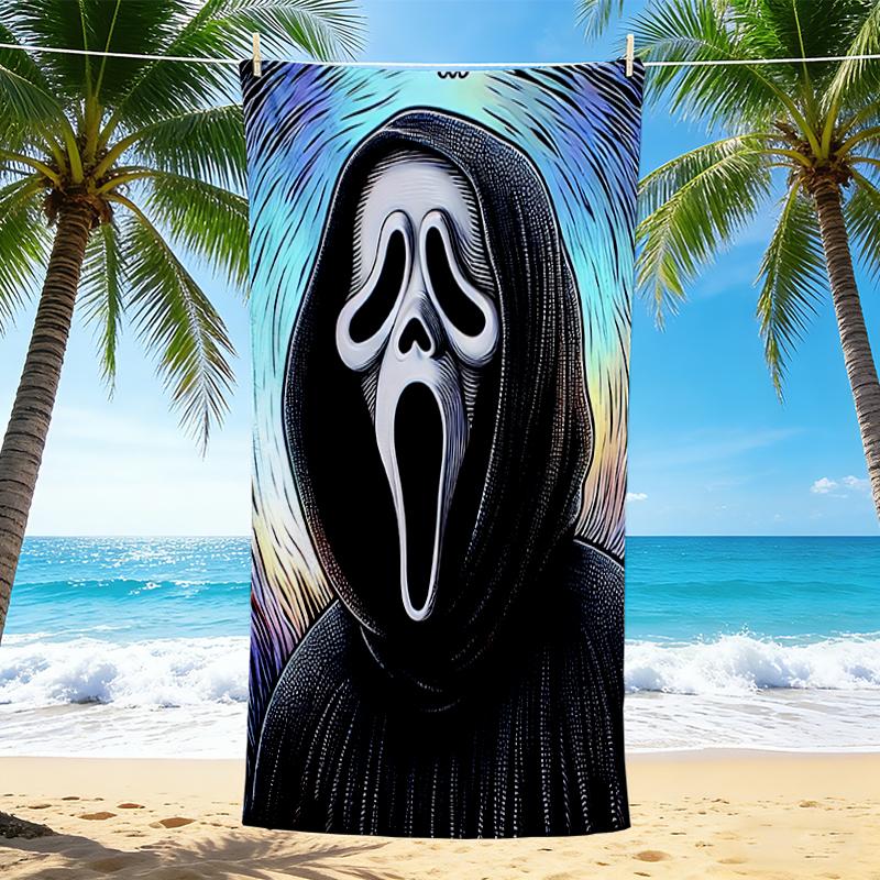 1Pc Scream Mask Mystery Beach Towel, Quick Dry, Multi-Use for Beach Pool Gym Yoga Home Travel, Christmas, Halloween, Xmas Gift M929259