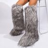 Cross-border Y2k Imitation Raccoon Fur Boots Long Tube Winter Ladies Winter Imitation Fur Fox Snow Boots Tall Boots