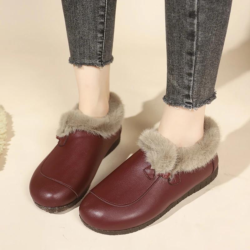 Женские новые осенне-зимние мягкие кожаные и бархатные теплые маленькие кожаные туфли простые неглубокие шапочки-бини хлопковые туфли