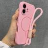 Подходит для Apple 17, жидко-силиконовый магнитный чехол для мобильного телефона iPhone16promax с ремешком, ощущение кожи, 15 тонких колец, всестороннее покрытие.