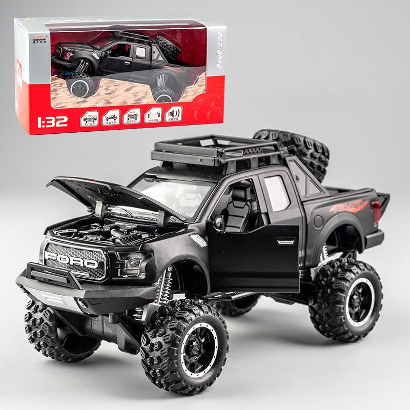 Масштаб 1/32 Ford Raptor F150, литая под давлением модель автомобиля, игрушечный автомобиль с откатным механизмом, звуком и светом для детей, коллекция подарков для мальчиков и девочек