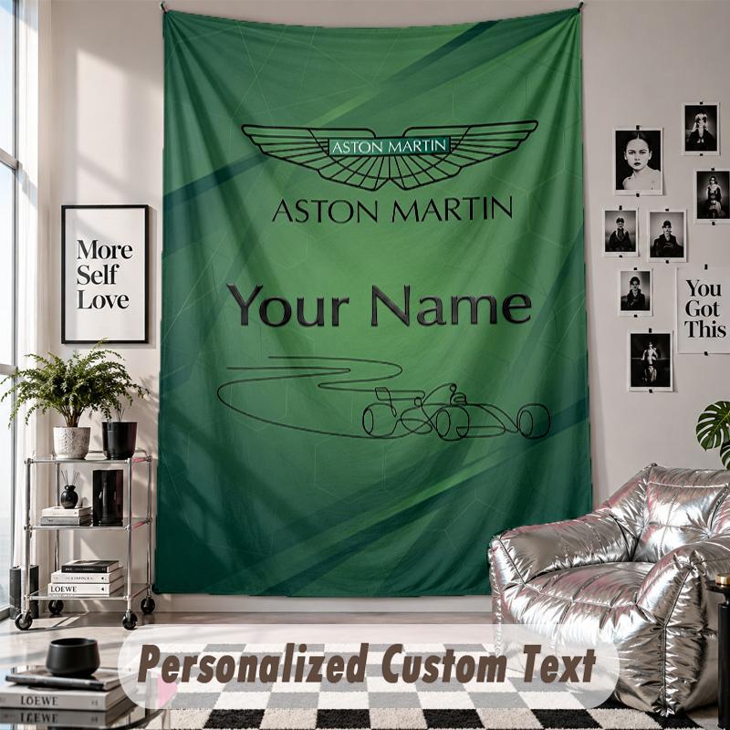 Wall Hanging Tapestry With Custom Name & Text, Aston Martin Decorative Tapestry For Bedroom