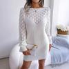 Модный полый пуловер с вырезом-лодочкой и длинными рукавами, юбка, женский