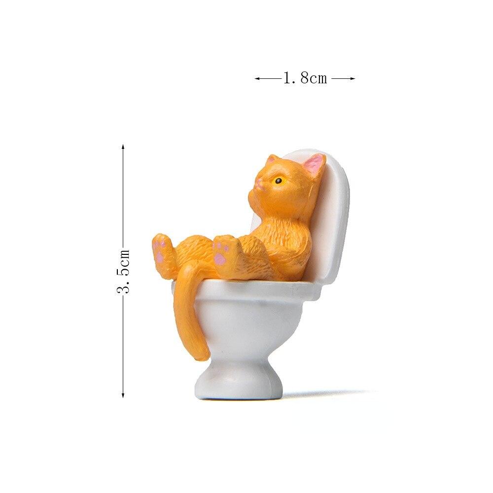 Creative Toilet Cat Figurines Interesting Kawaii Cartoon Cat Squatting On The Toilet Ornament Mini Miniature Desk Decoration