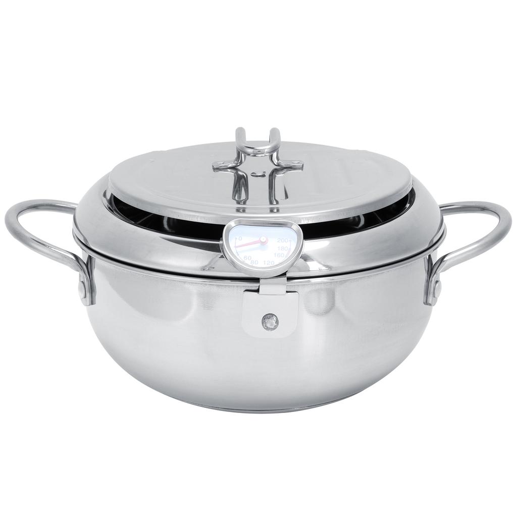 Глубокая сковорода из нержавеющей стали с крышкой-термометром Кухонная посуда Фритюрницы 2.2L 20CM