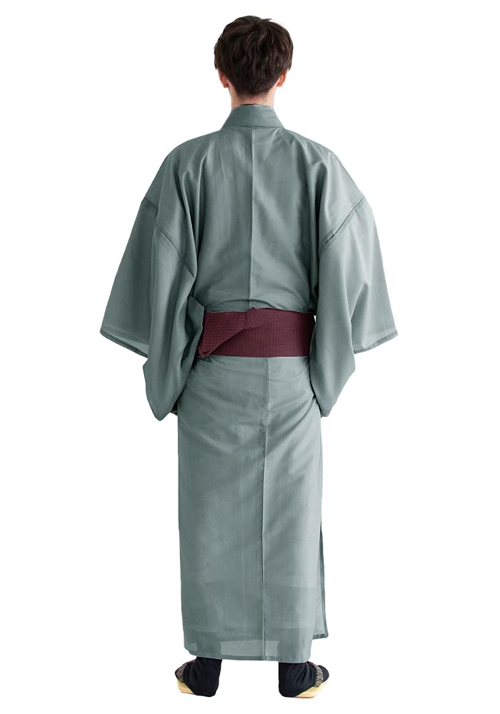 Японское моющееся одинарное кимоно Minato [KYOETSU], мужское, летнее, мужская, одежда, кимоно, одежда, черный, зеленый, кома-ро (LL, Нэдзуми)