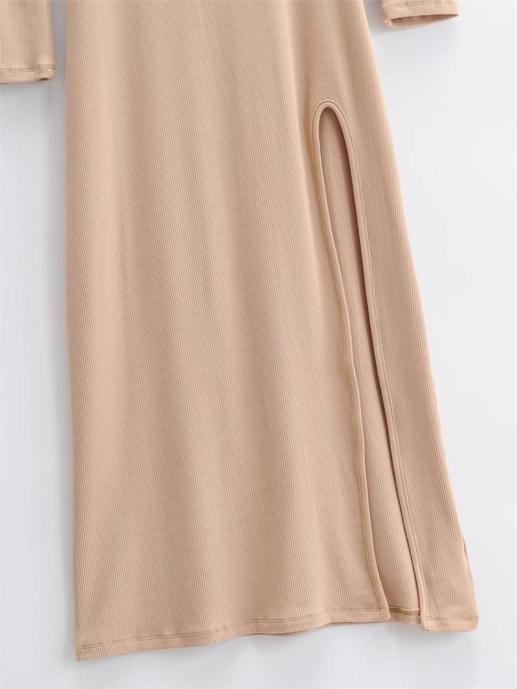 YPFF New Autumn Women's Slim Fit High Slit Long Sleeve Dress - Elegant, Sexy Solid Color Skirt