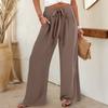 Womens Wide Leg Palazzo Pants High Waisted Adjustable Tie Knot Flowy Trousers Casual Loose Pant With Pockets