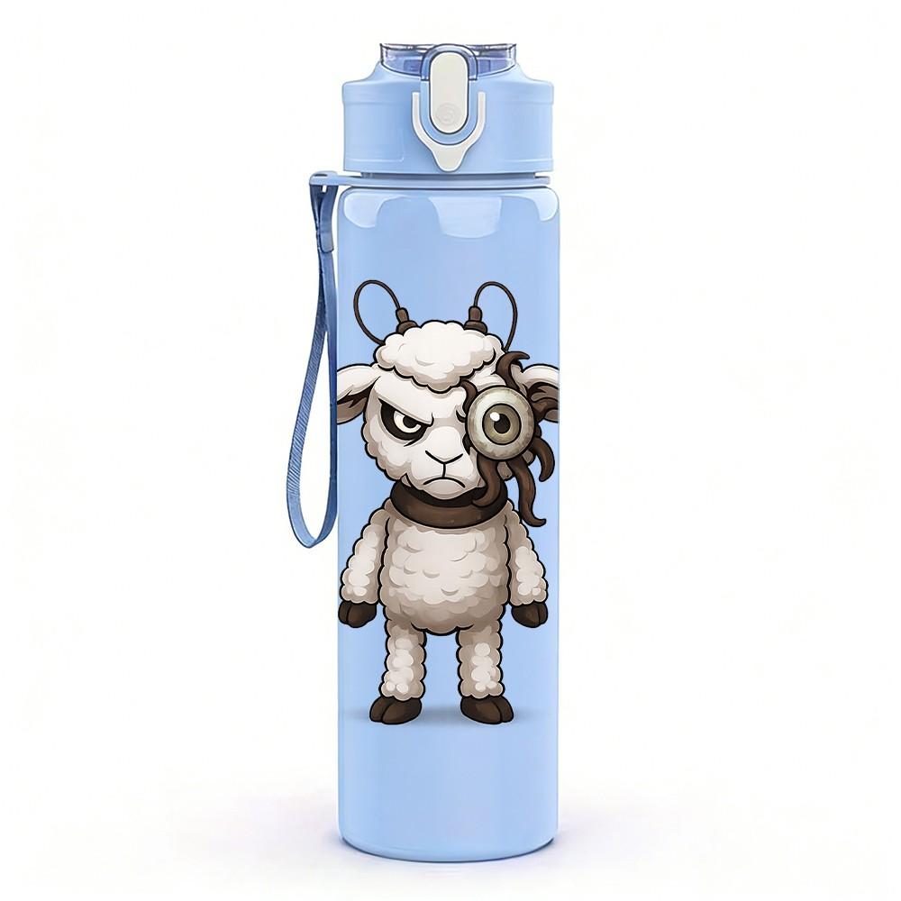 1PC Cartoon Cow Farm Animal Print 750ml Color Plastic Sports Water Bottle Leakproof Flip Straw Lid Suitable for Sports Office Home Use