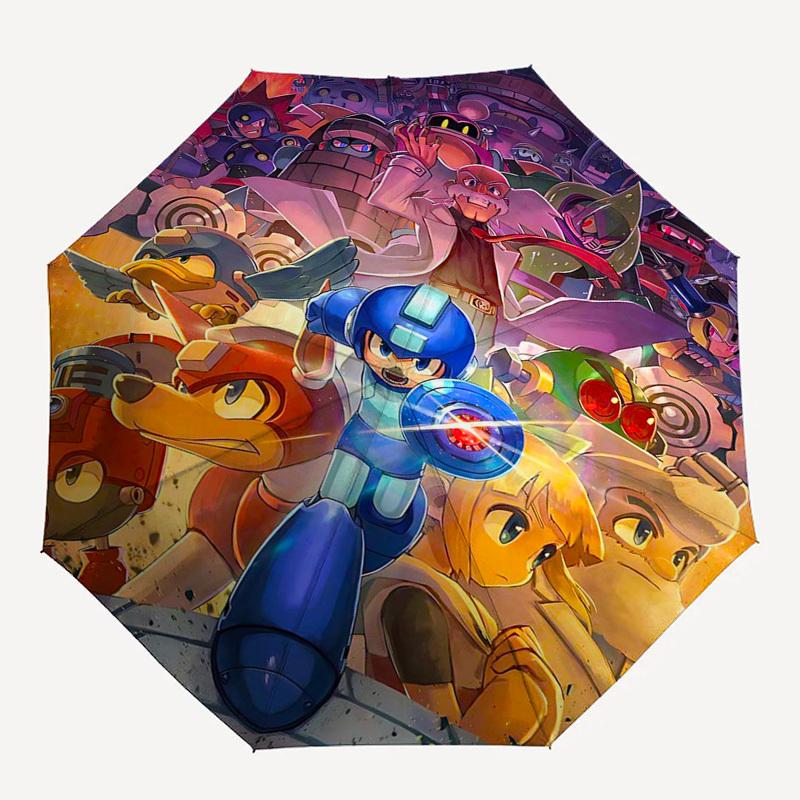1pc Mega Man Automatic Opening Folding Outdoor Umbrella - 8 Bone Iron Frame, Suitable for Fans, Travel, Daily Use, Gift for Occasions.L013