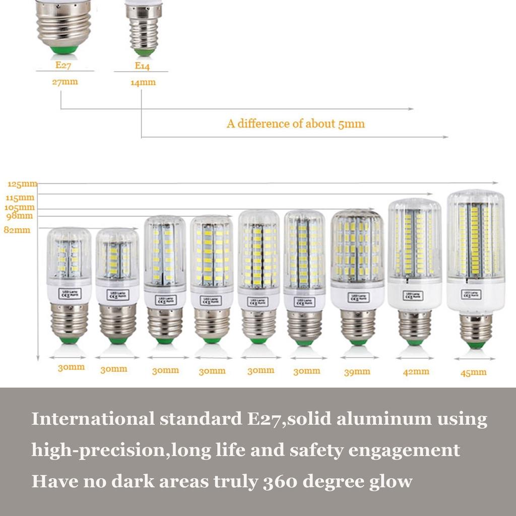 Светодиодная кукурузная лампа E27 AC110V 5730 SMD, от 24 до 165 светодиодов, прожектор для внутреннего освещения