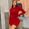 Длинный рукав облегающее мини-платье для женщин водолазка плиссированная вечеринка рюшами короткий вечерний клубный наряд