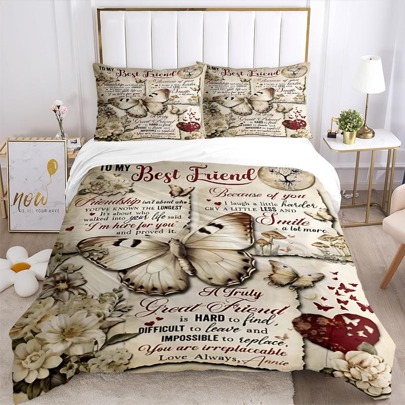 3pcs Friendship's Depth Bedding Set, Including 1 Quilt Cover and 2 Pillow Shams, Without Filling, Soft and Comfortable Home Bedroom Fabric