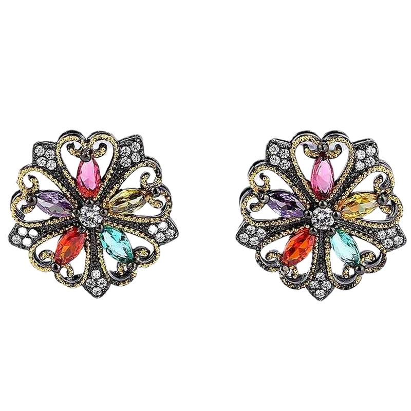 Sace Gems Винтажные цветочные красочные циркониевые двухцветные серьги для женщин, подарки на годовщину свадьбы