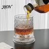 Easy Clean Whiskey Glass Dad's Gift, Spinning with LED Light, 260ml Embossed Premium Spirit Glassware Rotating Tumbler, Father's Day Present, Gift for