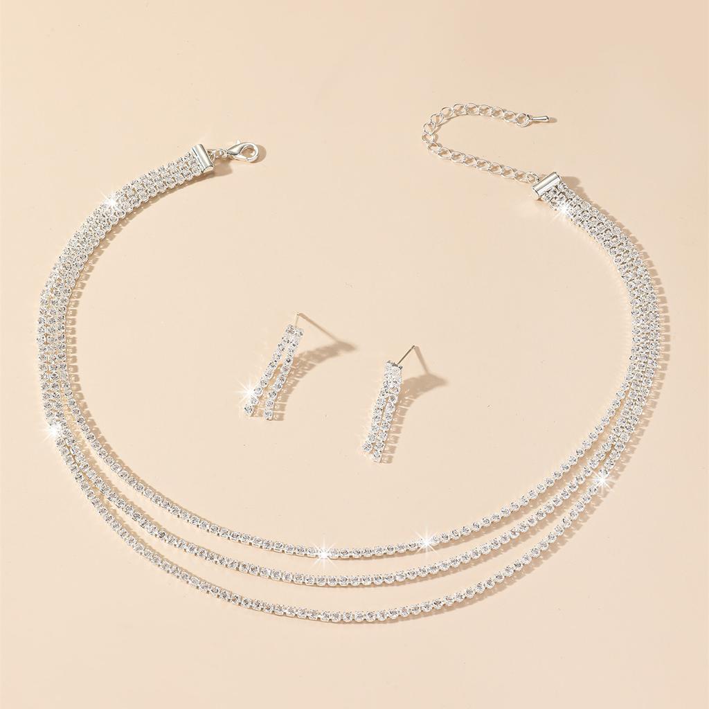 High-Grade Shiny Necklace Earrings Two-Piece Wedding Dress Accessories Fashion Bridal Jewellery Set Street Earrings Necklace