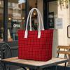 Classic Plaid Tote Bag for Daily Commute Portable Stylish Shoulder Handbag for Casual Outings