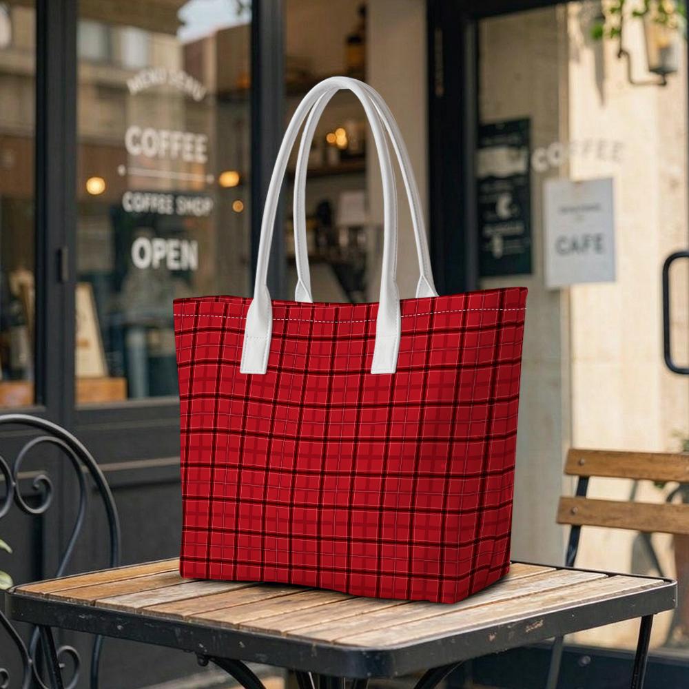 Classic Plaid Tote Bag for Daily Commute Portable Stylish Shoulder Handbag for Casual Outings