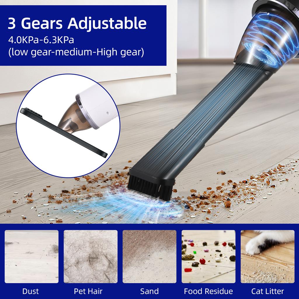 Ручной пылесос перезаряжаемый 6300 Па мощный всасывающий ручной пылесос беспроводной с фильтром низкий уровень шума для домашнего офиса