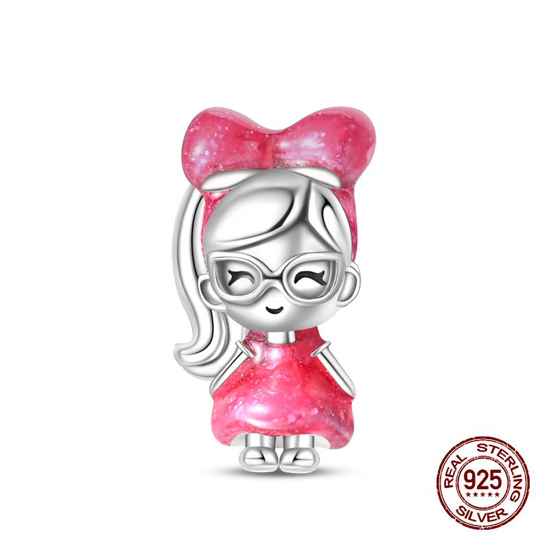 100% стерлингового серебра 925 пробы модные принцессы розовые банты подвески бусины подходят 925 оригинальные браслеты DIY ювелирные изделия подарки на годовщину