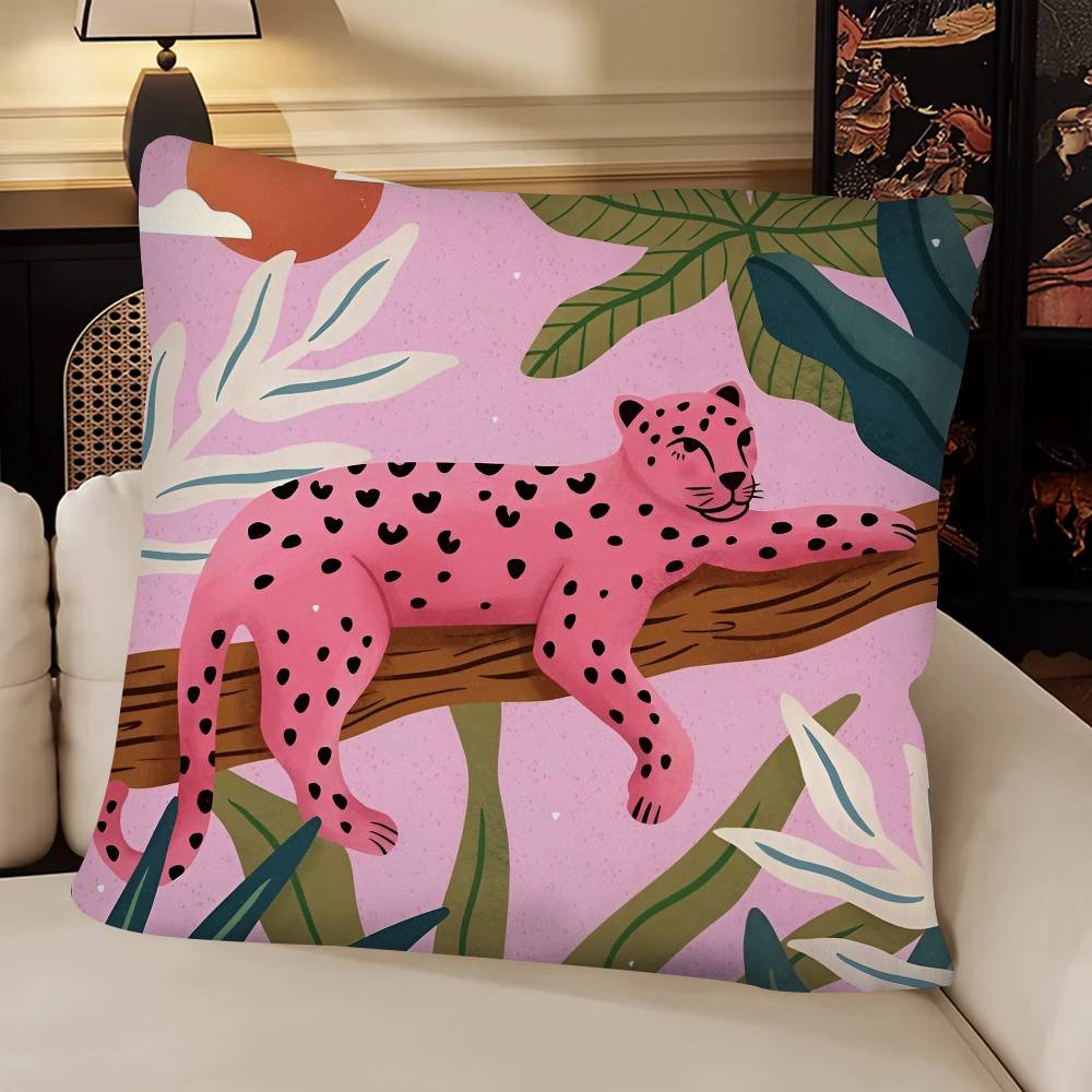 Tropical Rainforest Tiger Pillow Case Fashion Square Pillowcase Bedroom Sofa Room Ins Decoration Leisure