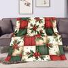 Festive Holly Patchwork Design Patterned flannel blanket perfect for the bedroom living room, sofa, or a little nap