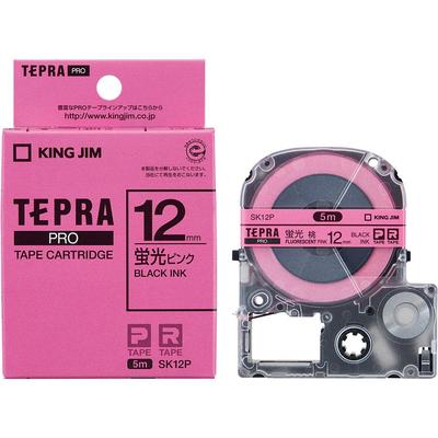 Картридж с лентой Kingjim Tepra PRO, цветная этикетка, 12 мм, флуоресцентные буквы, длина 5 м SK12P [подлинный] (Флуоресцентный цвет) Розовый/Черный